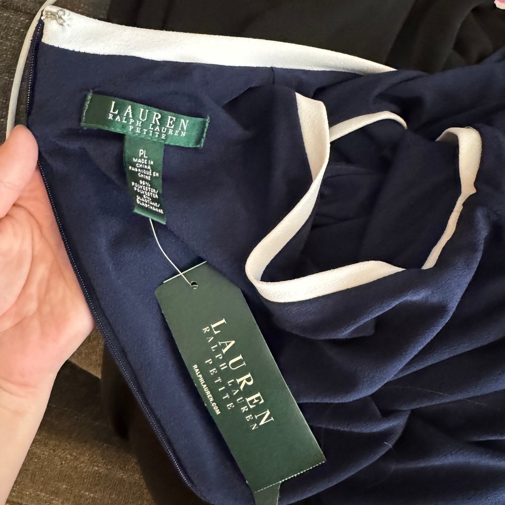 NWT Lauren Ralph Lauren Petite Large Navy Wide Leg Keyhole Neck Jumpsuit PL - Picture 6 of 7